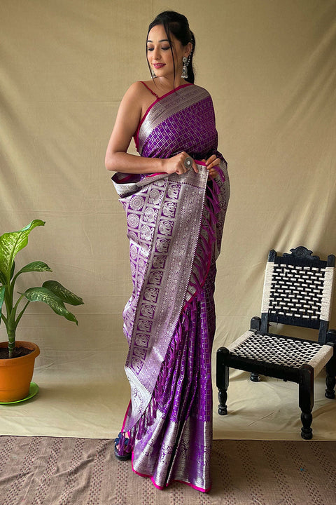 VastraLakshmi Tempting Purple Soft Banarasi Silk Saree With Engaging Blouse Piece