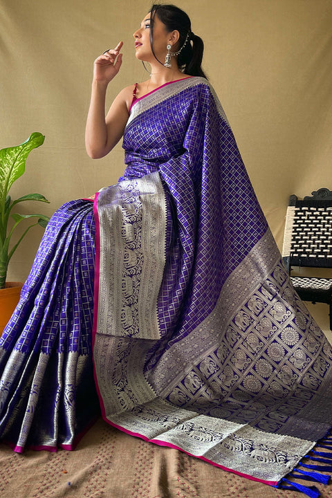 VastraLakshmi Murmurous Royal Blue Soft Banarasi Silk Saree With Lassitude  Blouse Piece