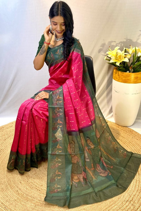 VastraLakshmi Divine Dark Pink Printed Soft Chanderi Silk Saree With Elision Blouse Piece