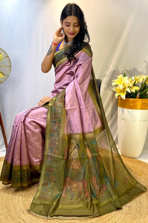 VastraLakshmi Entrancing Lavender Printed Soft Chanderi Silk Saree With Radiant Blouse Piece