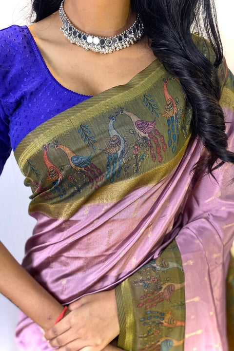 VastraLakshmi Entrancing Lavender Printed Soft Chanderi Silk Saree With Radiant Blouse Piece