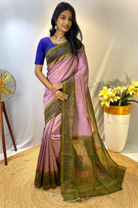 VastraLakshmi Entrancing Lavender Printed Soft Chanderi Silk Saree With Radiant Blouse Piece