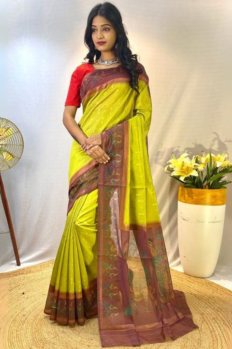 VastraLakshmi Energetic Mehndi Printed Soft Chanderi Silk Saree With Classy Blouse Piece