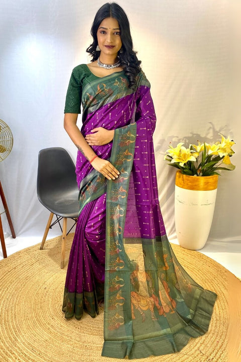 VastraLakshmi Desiring Purple Printed Soft Chanderi Silk Saree With Prettiest Blouse Piece