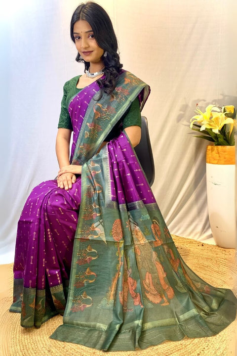 VastraLakshmi Desiring Purple Printed Soft Chanderi Silk Saree With Prettiest Blouse Piece