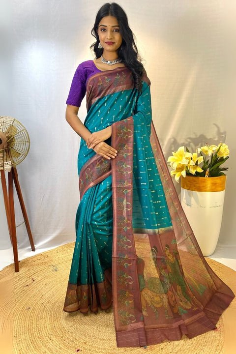 VastraLakshmi Traditional Rama Printed Soft Chanderi Silk Saree With Comely Blouse Piece