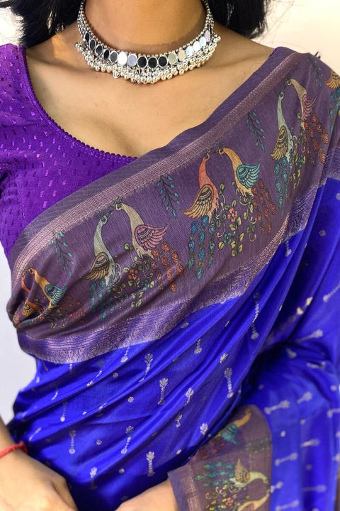 VastraLakshmi Evocative Royal Blue Printed Soft Chanderi Silk Saree With Excellent Blouse Piece