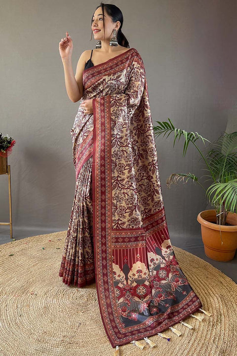 VastraLakshmi Demanding Beige Digital Printed Soft Silk Saree With Hypnotic Blouse Piece