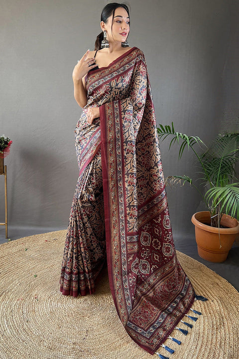 VastraLakshmi Flamboyant Black Digital Printed Soft Silk Saree With Fairytale Blouse Piece