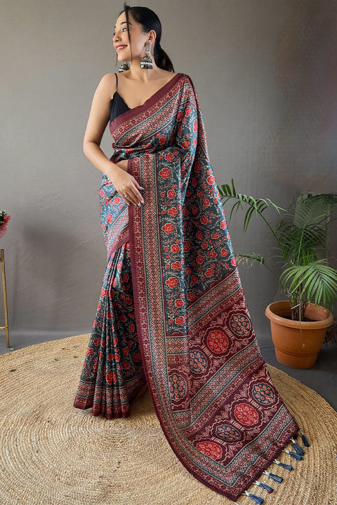 VastraLakshmi Lissome Rama Digital Printed Soft Silk Saree With Denouement Blouse Piece