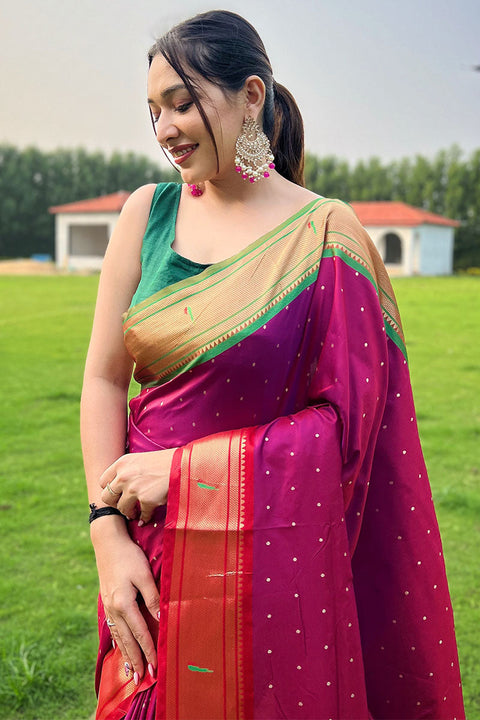 VastraLakshmi Demanding Dark Pink Paithani Silk Saree With Surpassing Blouse Piece