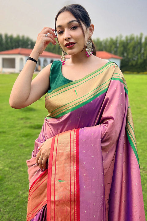 VastraLakshmi Groovy Pink Paithani Silk Saree With Exquisite Blouse Piece