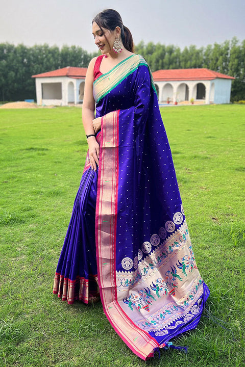 VastraLakshmi Incredible Royal Blue Paithani Silk Saree With Tempting Blouse Piece