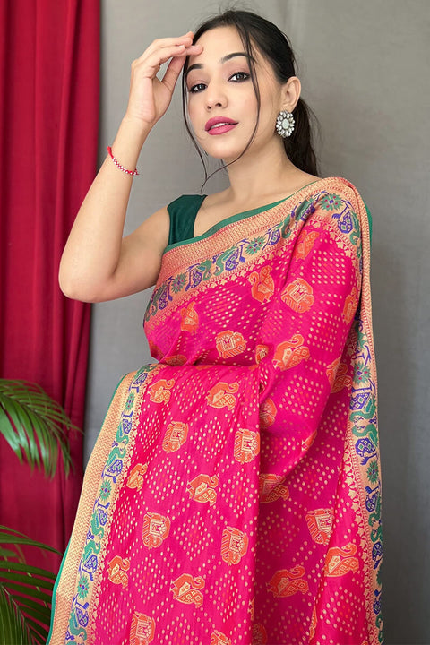 VastraLakshmi Sophisticated Dark Pink Patola Silk Saree with Capricious Blouse Piece