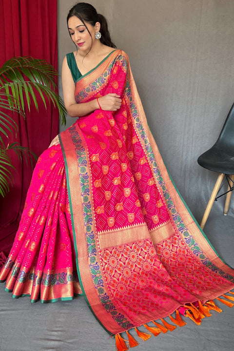 VastraLakshmi Sophisticated Dark Pink Patola Silk Saree with Capricious Blouse Piece