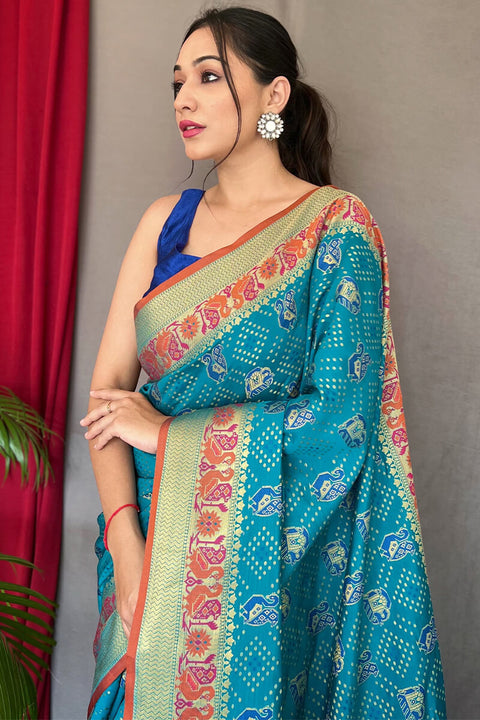 VastraLakshmi Demanding Firozi Patola Silk Saree with Desiring Blouse Piece