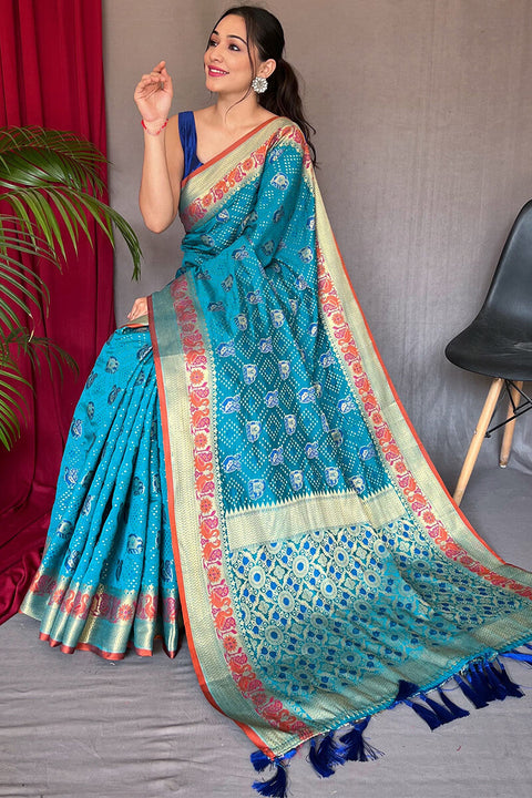 VastraLakshmi Demanding Firozi Patola Silk Saree with Desiring Blouse Piece