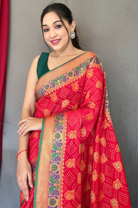 VastraLakshmi Serendipity Red Patola Silk Saree with Engaging Blouse Piece