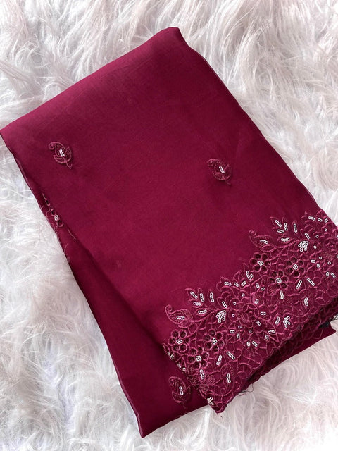 VastraLakshmi Staring Maroon Embroidery Work Organza Silk Saree With Smart Blouse Piece