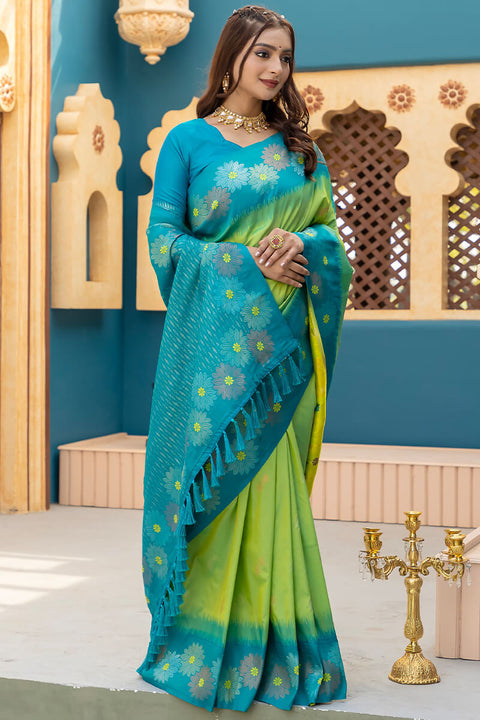 VastraLakshmi Seraphic Parrot Soft Banarasi Silk Saree With Quixotic Blouse Piece