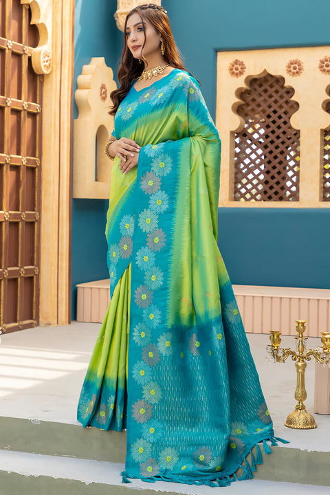 VastraLakshmi Seraphic Parrot Soft Banarasi Silk Saree With Quixotic Blouse Piece