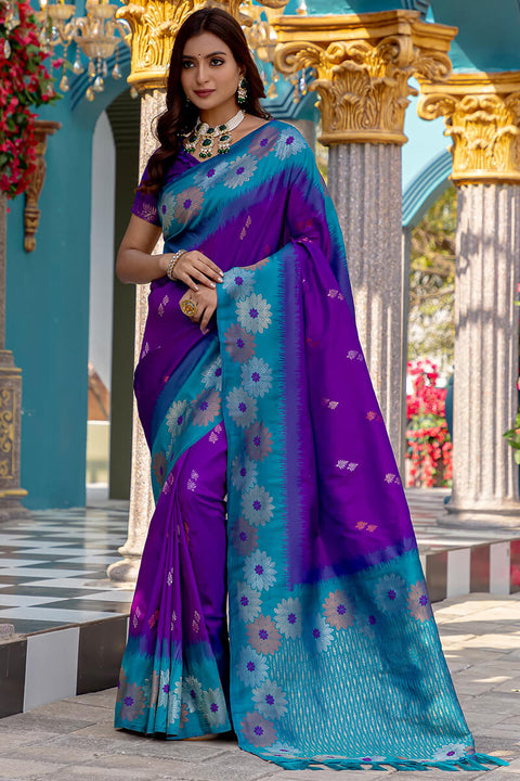 VastraLakshmi Panache Pruple Soft Banarasi Silk Saree With Resplendent Blouse Piece