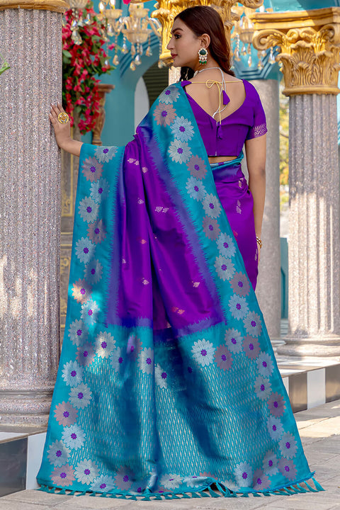 VastraLakshmi Panache Pruple Soft Banarasi Silk Saree With Resplendent Blouse Piece