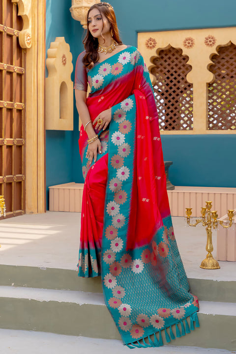 VastraLakshmi Gratifying Red Soft Banarasi Silk Saree With Seraglio Blouse Piece