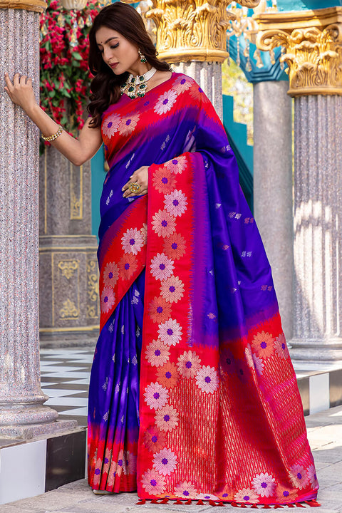 VastraLakshmi Mellifluous Royal Blue Soft Banarasi Silk Saree With Effervescent Blouse Piece