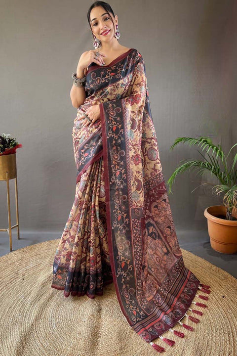 VastraLakshmi Comely Peach Digital Printed Cotton Silk Saree With Exquisite Blouse Piece