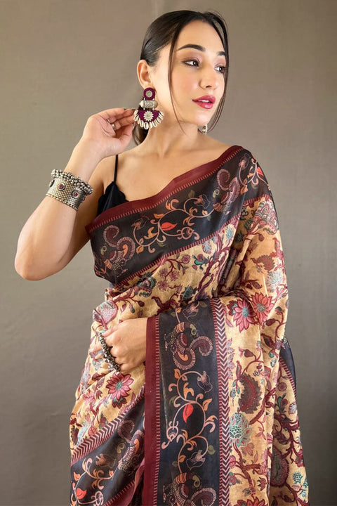 VastraLakshmi Comely Peach Digital Printed Cotton Silk Saree With Exquisite Blouse Piece