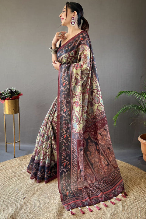 VastraLakshmi Exceptional Pista Digital Printed Cotton Silk Saree With Arresting Blouse Piece