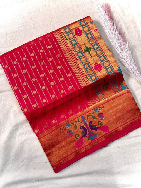 VastraLakshmi Seraglio Dark Pink Paithani Silk Saree With Jubilant Blouse Piece