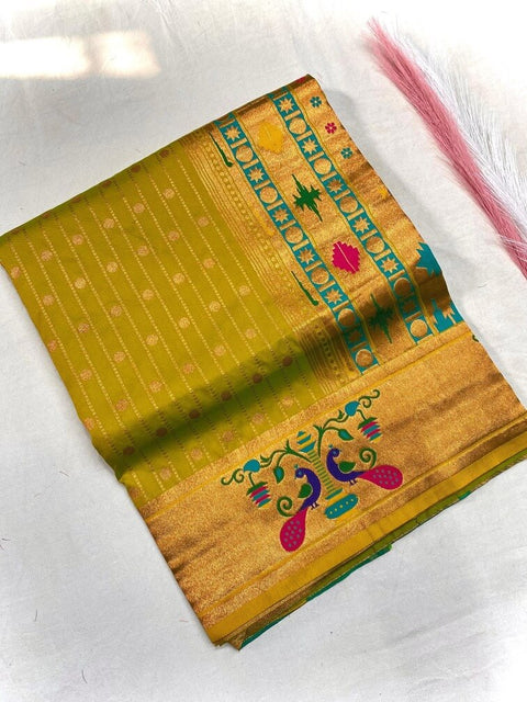 VastraLakshmi Resplendent Mehndi Paithani Silk Saree With Incredible Blouse Piece