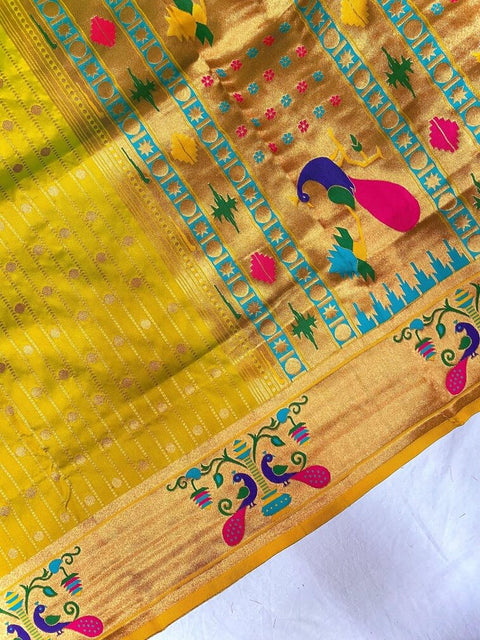 VastraLakshmi Resplendent Mehndi Paithani Silk Saree With Incredible Blouse Piece