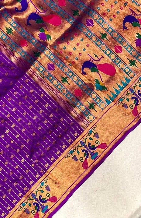 VastraLakshmi Adorable Purple Paithani Silk Saree With Bucolic Blouse Piece