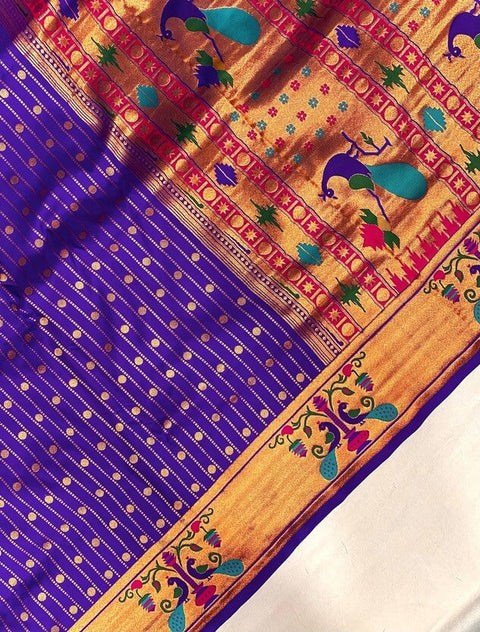 VastraLakshmi Smart Royal Blue Paithani Silk Saree With Fancifull Blouse Piece