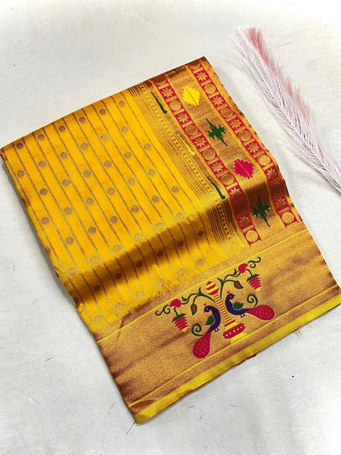 VastraLakshmi Beauteous Yellow Paithani Silk Saree With Lagniappe Blouse Piece