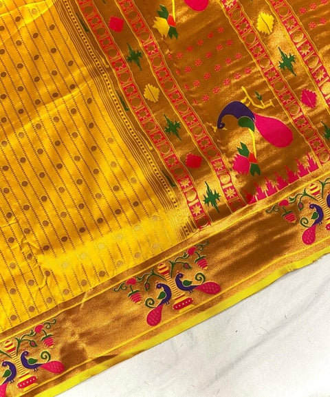 VastraLakshmi Beauteous Yellow Paithani Silk Saree With Lagniappe Blouse Piece