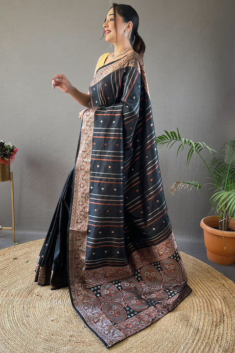 VastraLakshmi Glowing Black Soft Banarasi Silk Saree With Invaluable Blouse Piece