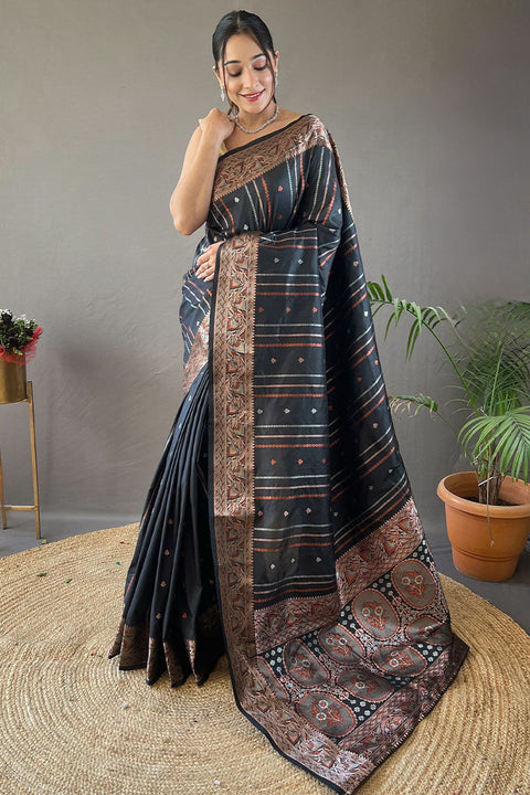 VastraLakshmi Glowing Black Soft Banarasi Silk Saree With Invaluable Blouse Piece