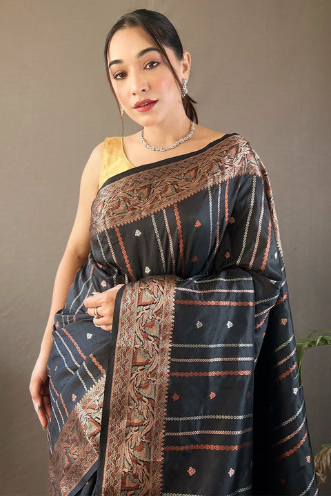 VastraLakshmi Glowing Black Soft Banarasi Silk Saree With Invaluable Blouse Piece