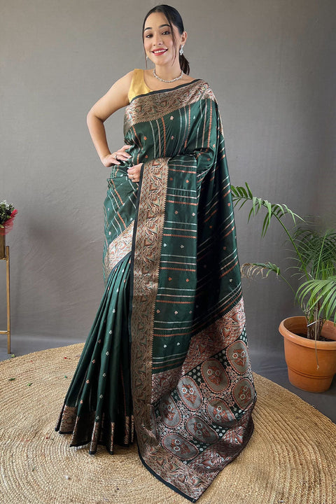 VastraLakshmi Amiable Dark Green Soft Banarasi Silk Saree With Serendipity Blouse Piece