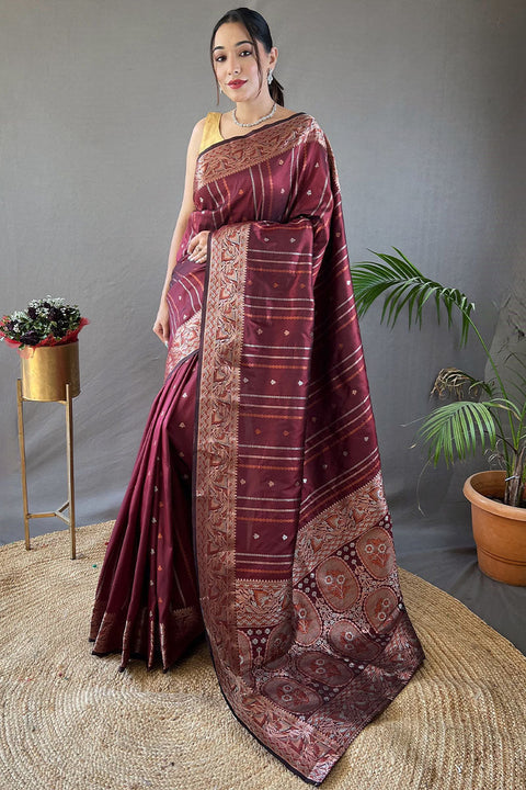 VastraLakshmi Imbrication Maroon Soft Banarasi Silk Saree With Ebullience Blouse Piece