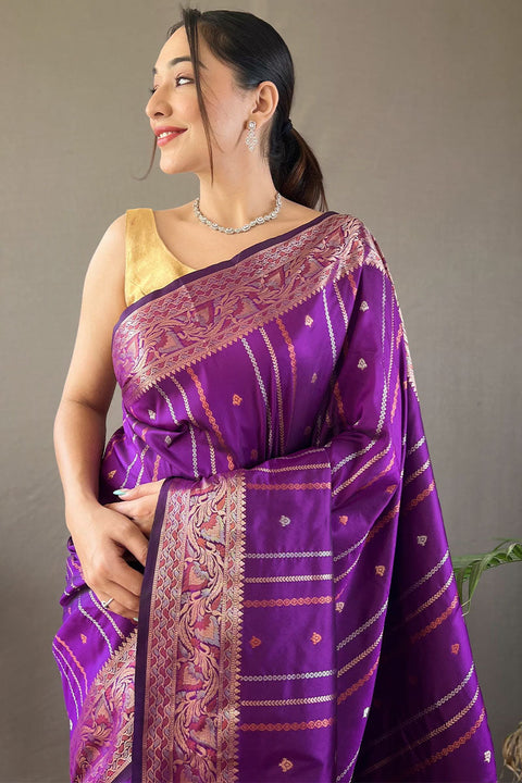 VastraLakshmi Traditional Purple Soft Banarasi Silk Saree With Preferable Blouse Piece