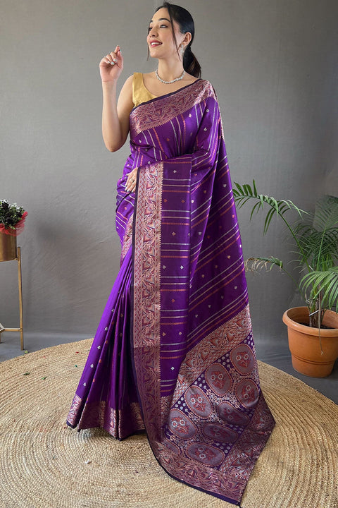 VastraLakshmi Traditional Purple Soft Banarasi Silk Saree With Preferable Blouse Piece