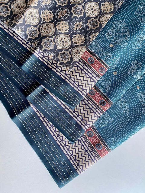 VastraLakshmi Whimsical Rama Digital Printed Soft Silk Saree With Aplomb Blouse Piece