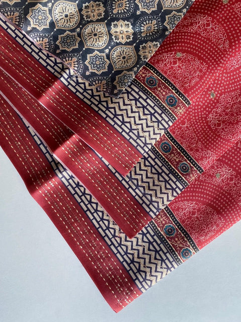 VastraLakshmi Lustrous Red Digital Printed Soft Silk Saree With Dulcet Blouse Piece