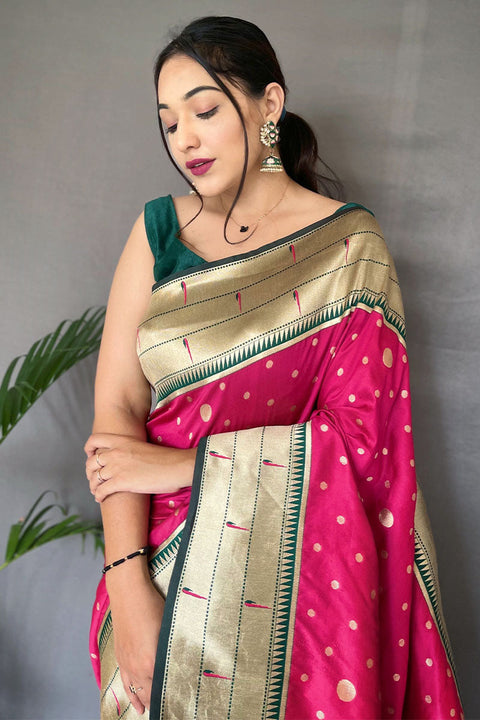 VastraLakshmi Extraordinary Dark Pink Paithani Silk Saree With Pretty Blouse Piece