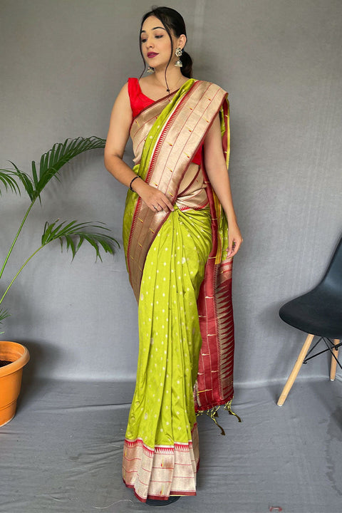 VastraLakshmi Prettiest Mehndi Paithani Silk Saree With Traditional Blouse Piece